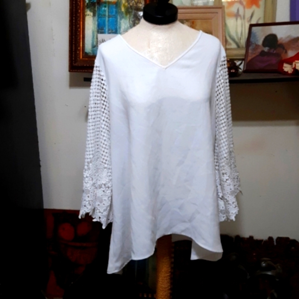 Womens Alfani White Dress Blouse plus sz 14 lace elegant Lacy Formal
